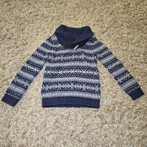 Rorie Whelan Size 2T Blue Knit Sweater Shawl Collar Striped Button Cotton